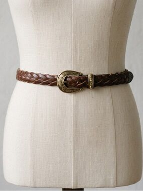 Vintage 90s Brown Braided Belt with Gold Decorative Buckle Size XL Talbots